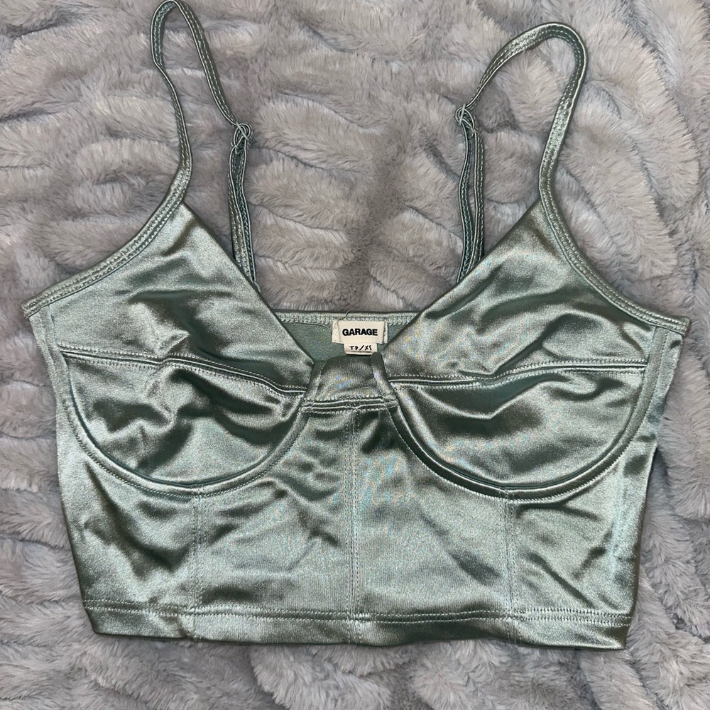 Garage Satin Mint Green Crop Top